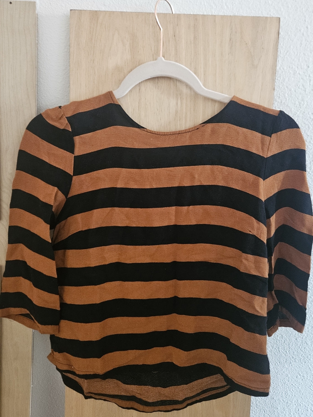 Women's Black and Orange/Brown Striped Top, Zipper Detail